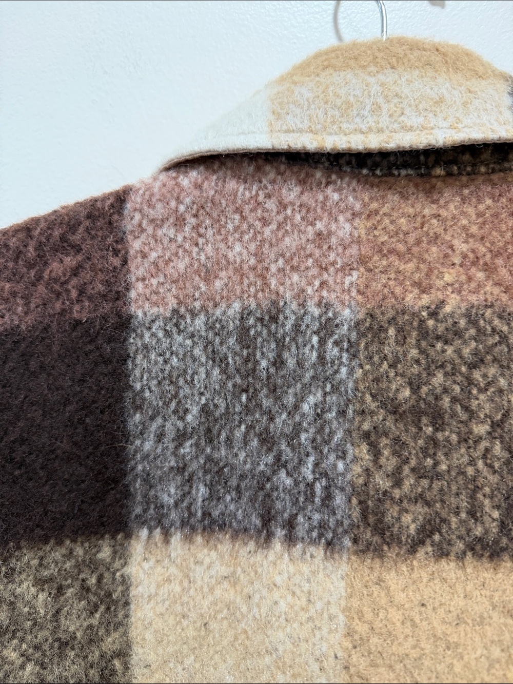 Abercrombie & Fitch Brown and Cream Plaid Wool Blend Shacket - Picture 9 of 10